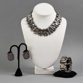William Spratling Taxco Sterling Diagonal Wrap Jewelry Set