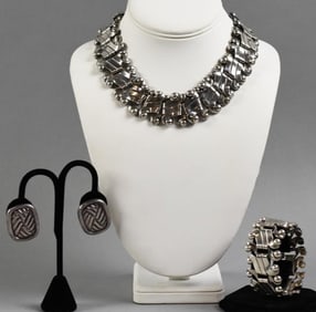 William Spratling Taxco Sterling Diagonal Wrap Jewelry Set