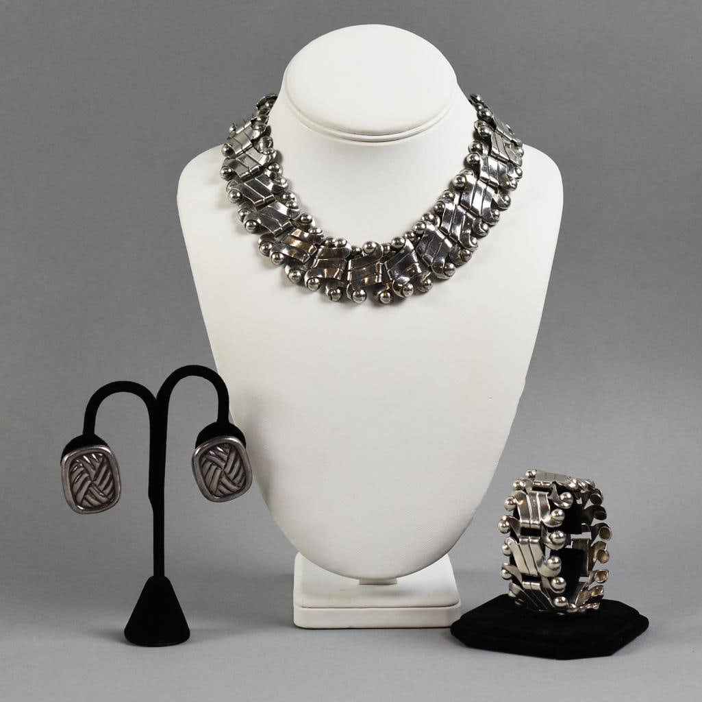 William Spratling Taxco Sterling Diagonal Wrap Jewelry Set (1 of 11)