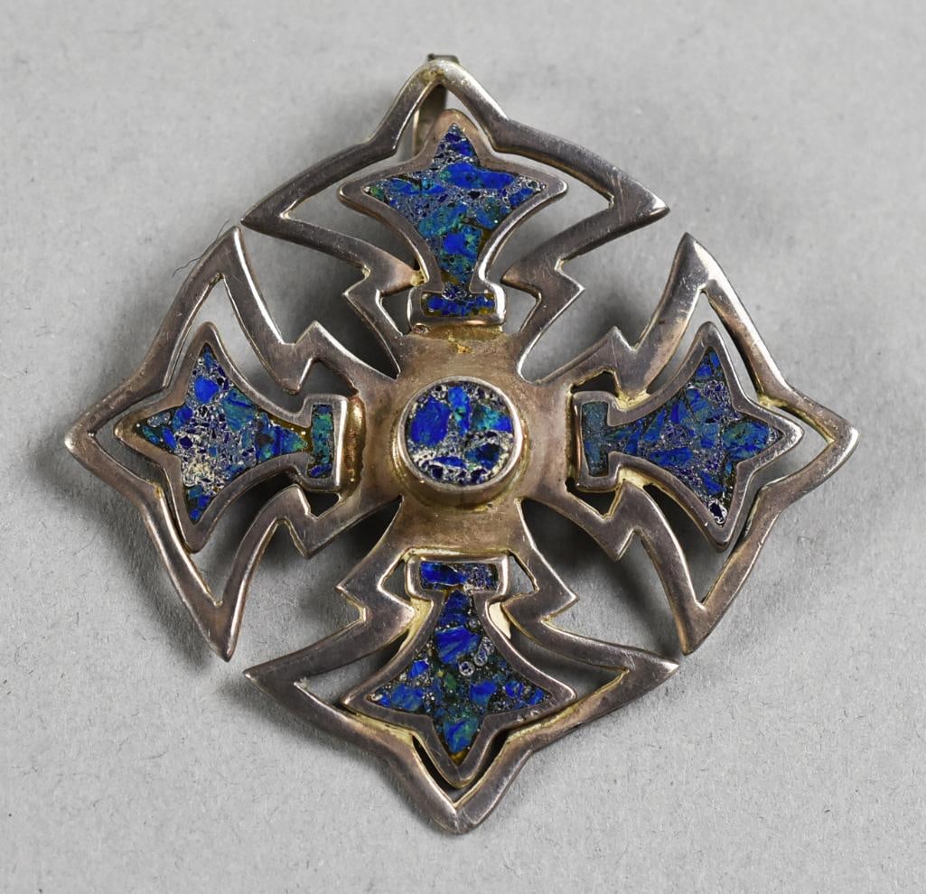 Miguel Melendez Taxco Mexico Sterling Lapis Pendant Brooch (1 of 4)
