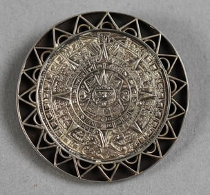 Maricela Taxco Sterling Mayan Calendar Pendant Brooch