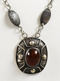 Vintage Mexican Sterling and Carnelian Necklace