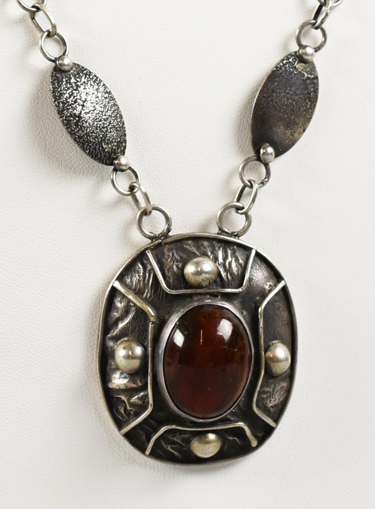 Vintage Mexican Sterling and Carnelian Necklace (1 of 9)