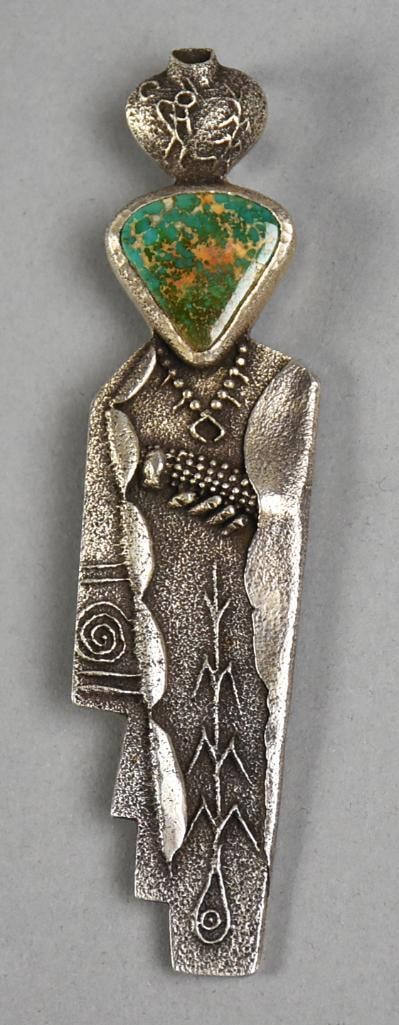Anthony Lovato Navajo Sterling Tufa Cast Corn Maiden Brooch (1 of 5)