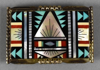 Andrew Dewa Zuni Sterling and Multi Stone Belt Buckle