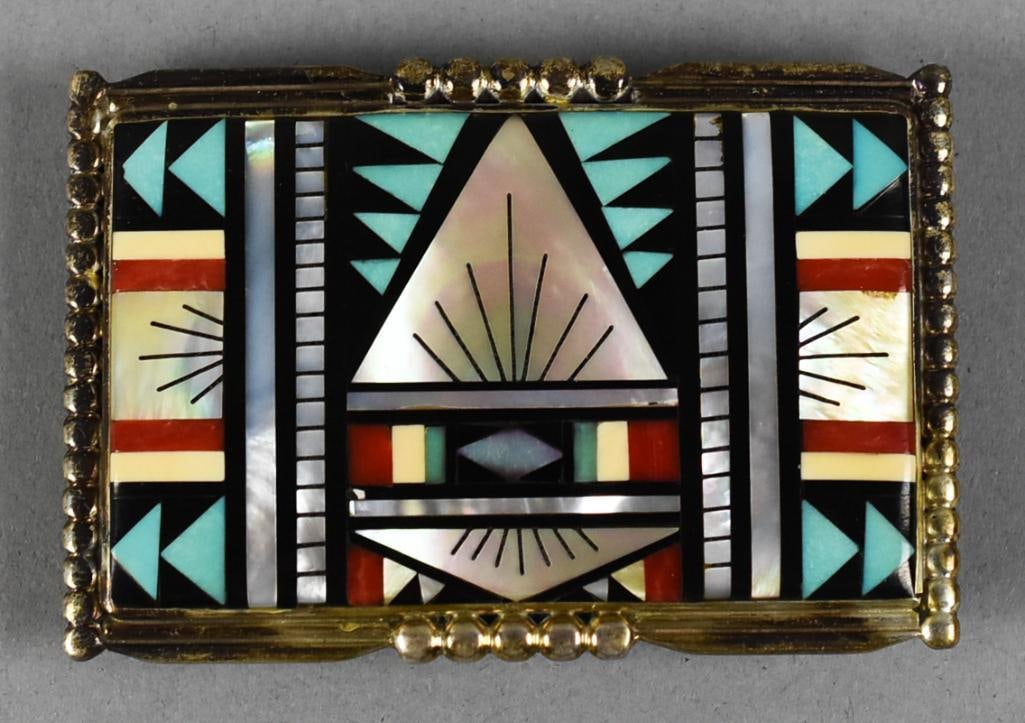 Andrew Dewa Zuni Sterling and Multi Stone Belt Buckle (1 of 7)