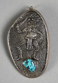 Preston Monongye Hopi Sterling Turquoise Tufa Cast Pendant