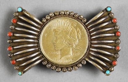 Eddy Beyuka Zuni Sterling 1922 Peace Dollar Belt Buckle