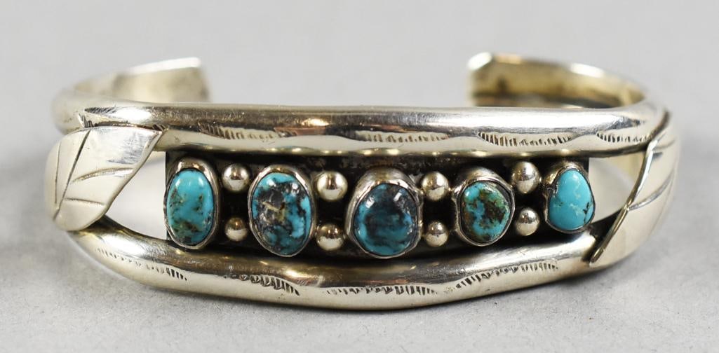 Native American Sterling Turquoise Cuff Bracelet (1 of 6)