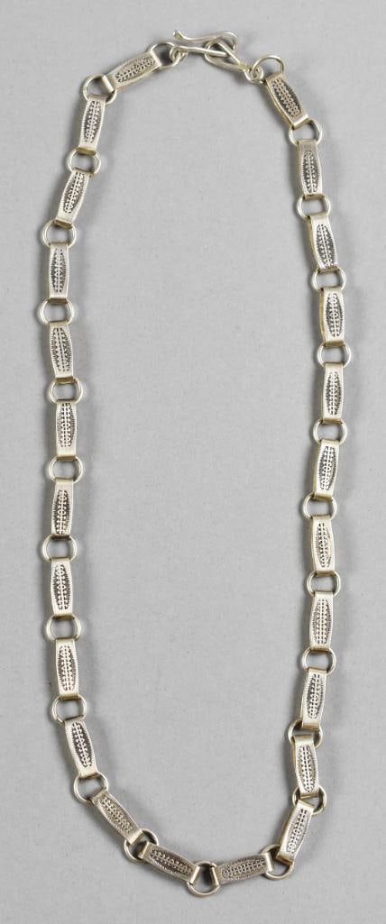 Anthony Lovato Kewa Sterling Hand Stamped Link Necklace: Wonderful sterling necklace from Navajo jewelry artist Anthony Lovato. Each link is hand crafted and hand stamped. End link is stamped AL 95 with hook and eye closure.?From the home of a collector, de