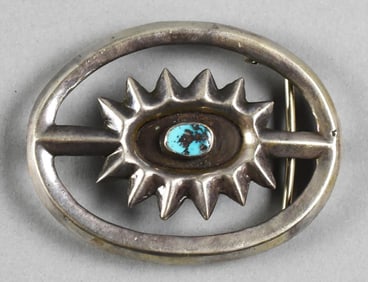 Old Pawn Navajo Cast Sterling Sunburst Belt Buckle