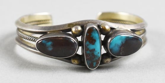 Native American Sterling Turquoise Cuff Bracelet