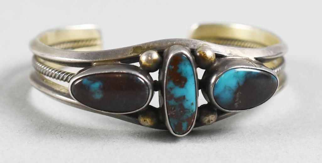 Native American Sterling Turquoise Cuff Bracelet (1 of 4)