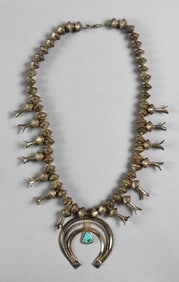 Vintage Navajo Sterling & Turquoise Squash Blossom