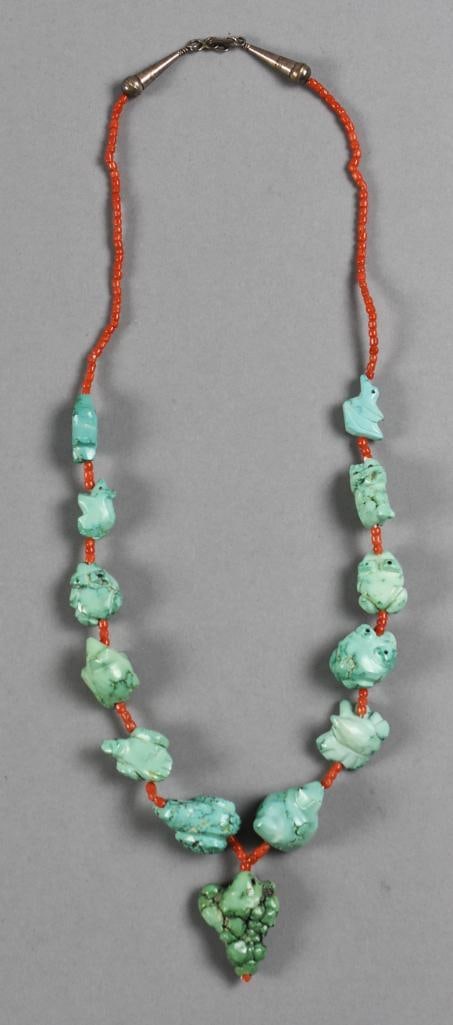 Vintage  Zuni Turquoise & Coral Large Fetish Necklace (1 of 9)