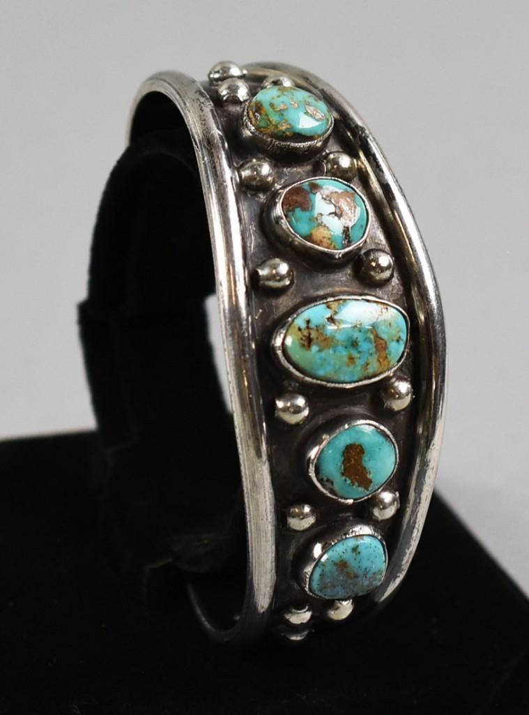 Navajo Sterling & Turquoise Cuff Bracelet, Signed (1 of 8)