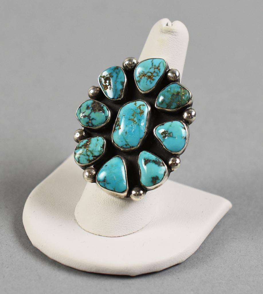 Native American Sterling Turquoise Flower Ring (1 of 6)