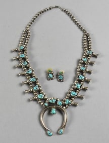 Navajo Squash Blossom, Sterling & Turquoise w/ Earrings