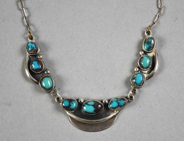 Native American Sterling Turquoise Choker Necklace