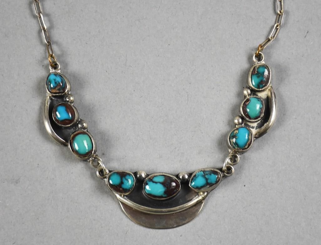 Native American Sterling Turquoise Choker Necklace (1 of 6)