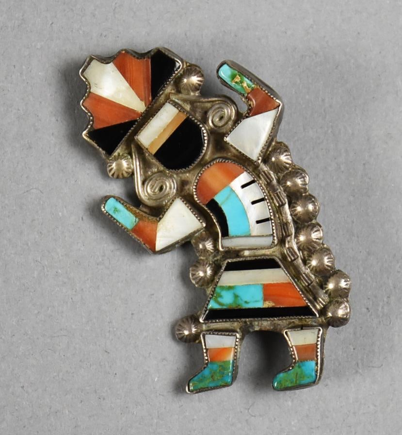 Zuni Sterling & Multi-Stone Rainbow Man Brooch (1 of 4)