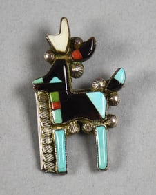 Julalita Lamy Zuni Sterling and Multi-Stone Antelope Brooch