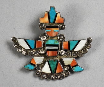 Zuni Sterling & Multi-Stone Knifewing Brooch