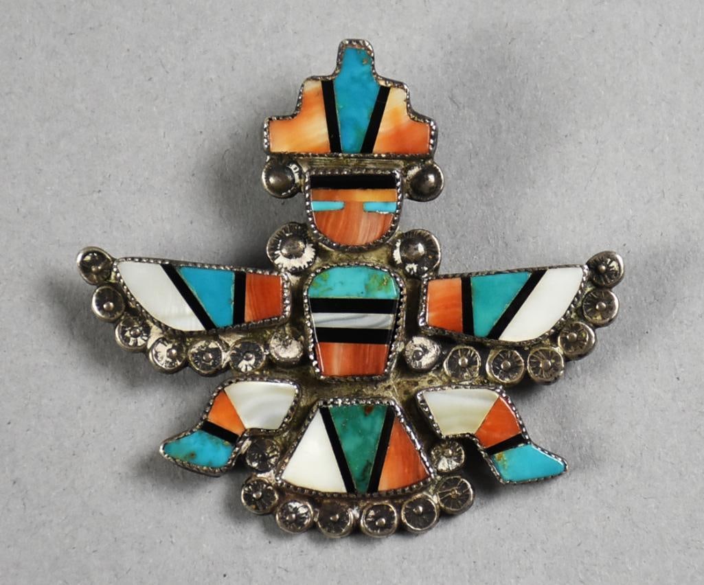 Zuni Sterling & Multi-Stone Knifewing Brooch (1 of 4)