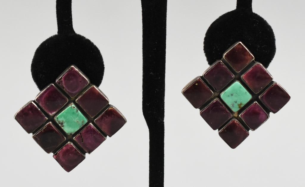 Native American Sterling Spiney Oyster & Turquoise Earrings (1 of 8)