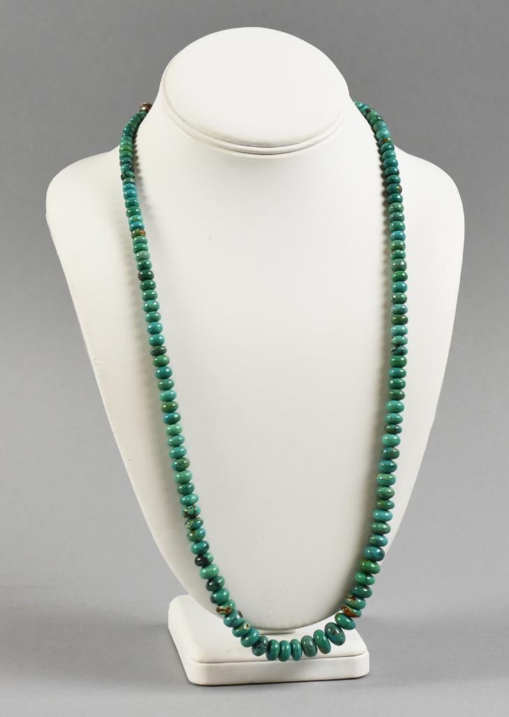 Vintage Native American Turquoise Bead Necklace, Sterling (1 of 4)