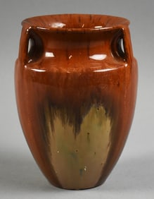 c1910 Fulper Mahogany Flambe Triple Handle Vase
