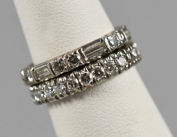 (2) 14K White Gold & Diamond Wedding Style Bands