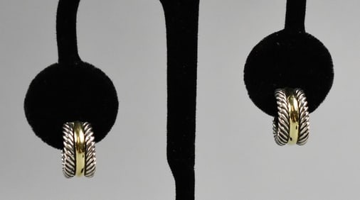 David Yurman Sterling & 14K Yellow Gold Hoop Earrings