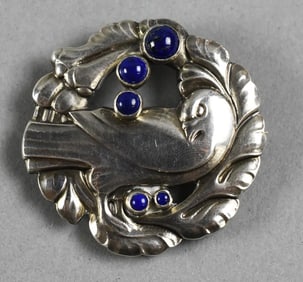 Georg Jensen Dove with Cabochon Lapis Brooch