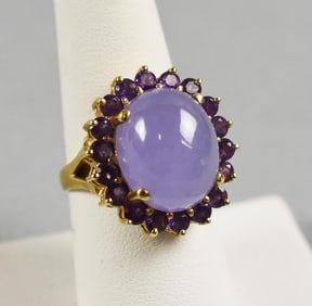 14k Gold Lavender Jade & Amethyst Ring