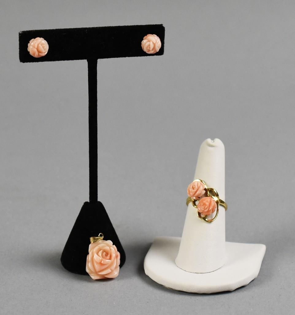 14K Gold Carved Coral Set (1 of 13)