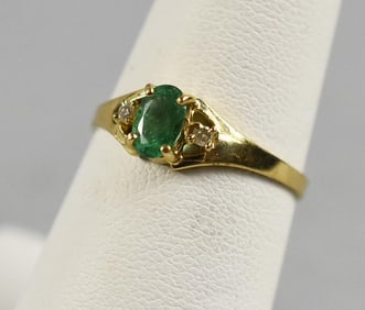 Vintage 10K Yellow Gold and Emerald and Diamond Ring