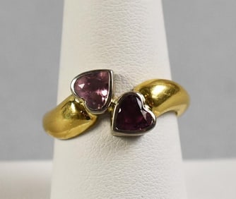 18K Yellow Gold Heart Tourmaline Ring