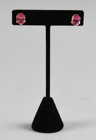 14K Yellow Gold Pink Topaz Post Earrings
