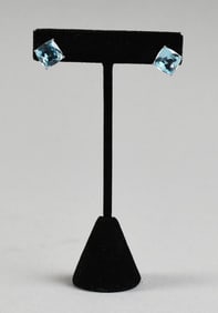 14K White Gold Blue Topaz Post Earrings