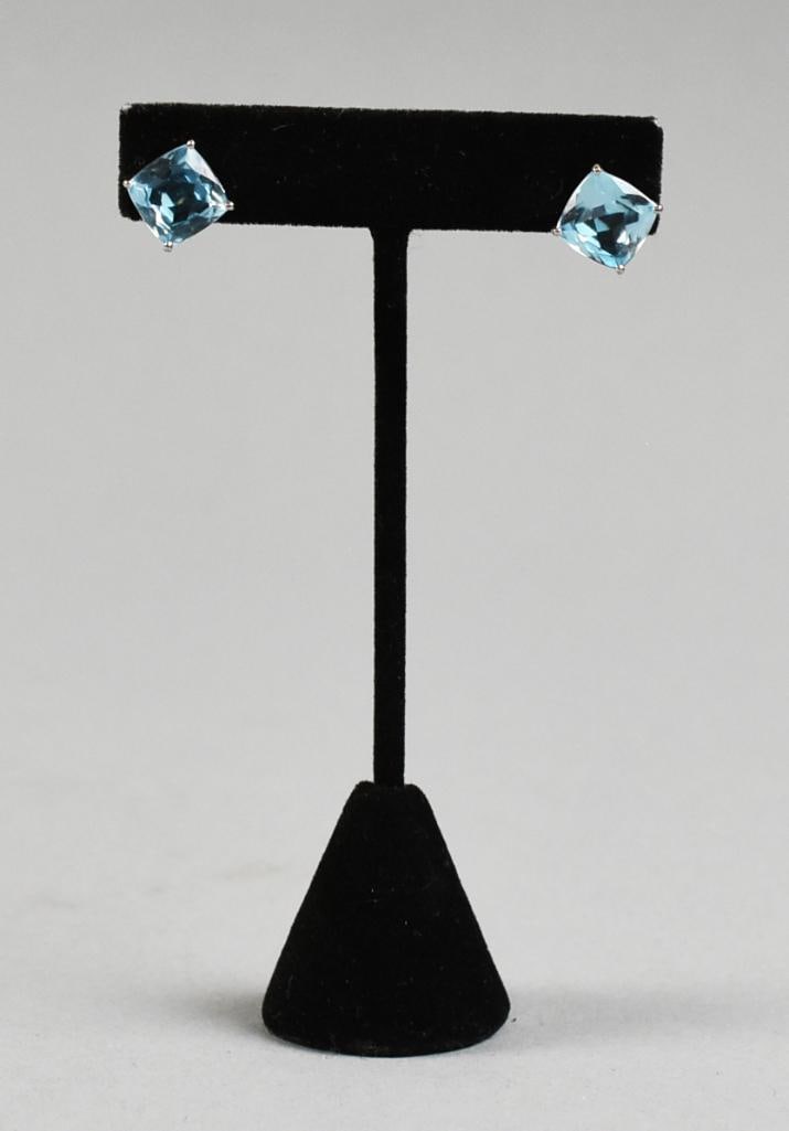 14k Gold Blue Topaz Post Earrings (1 of 7)