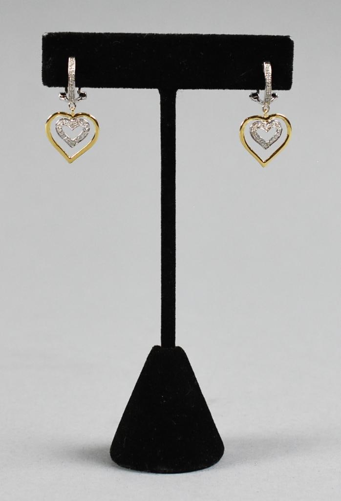 14K Gold, Diamond Heart Dangle Earrings (1 of 9)