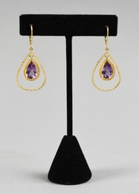 14K Yellow Gold & Amethyst Dangle Earrings