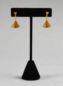 14K Yellow Gold Pierced Fan Dangle Earrings