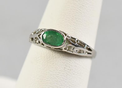 Vintage DSK 14K White Gold & Emerald Ring