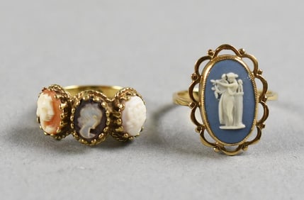 A & Co 9K Wedgwood Ring, DA 10K Gold Cameo Ring