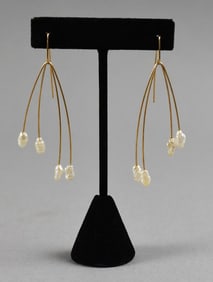 10K Yellow Gold Freshwater Pearl Strand Earrings
