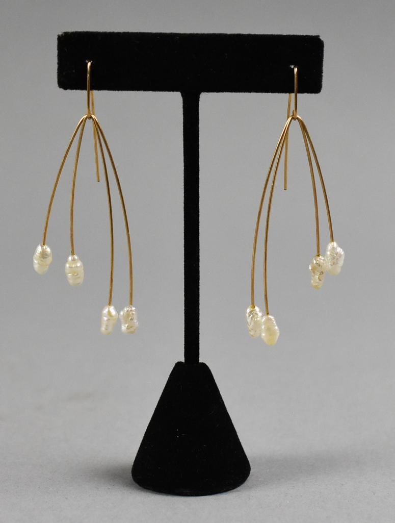 10K Yellow Gold Freshwater Pearl Strand Earrings (1 of 4)