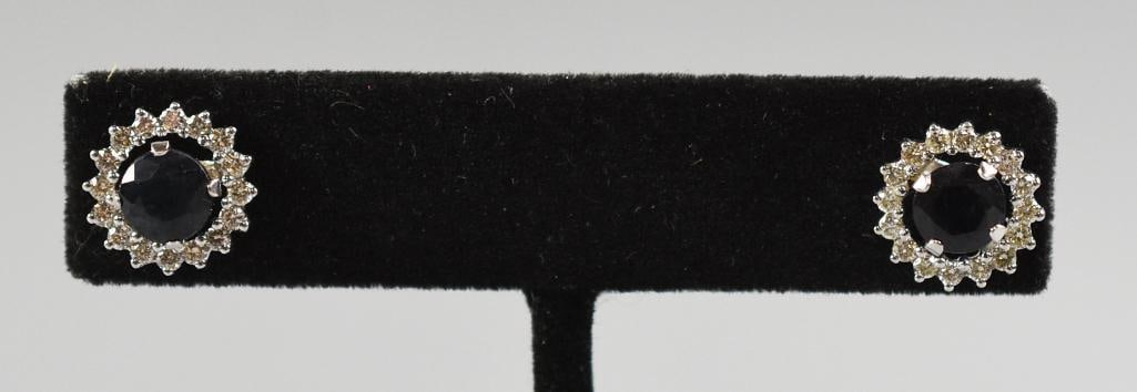 14K White Gold Black Sapphire & Diamond Earrings, Jackets (1 of 8)