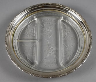Imperial Glass, F Whiting Sterling Cut Crystal Divided Dish
